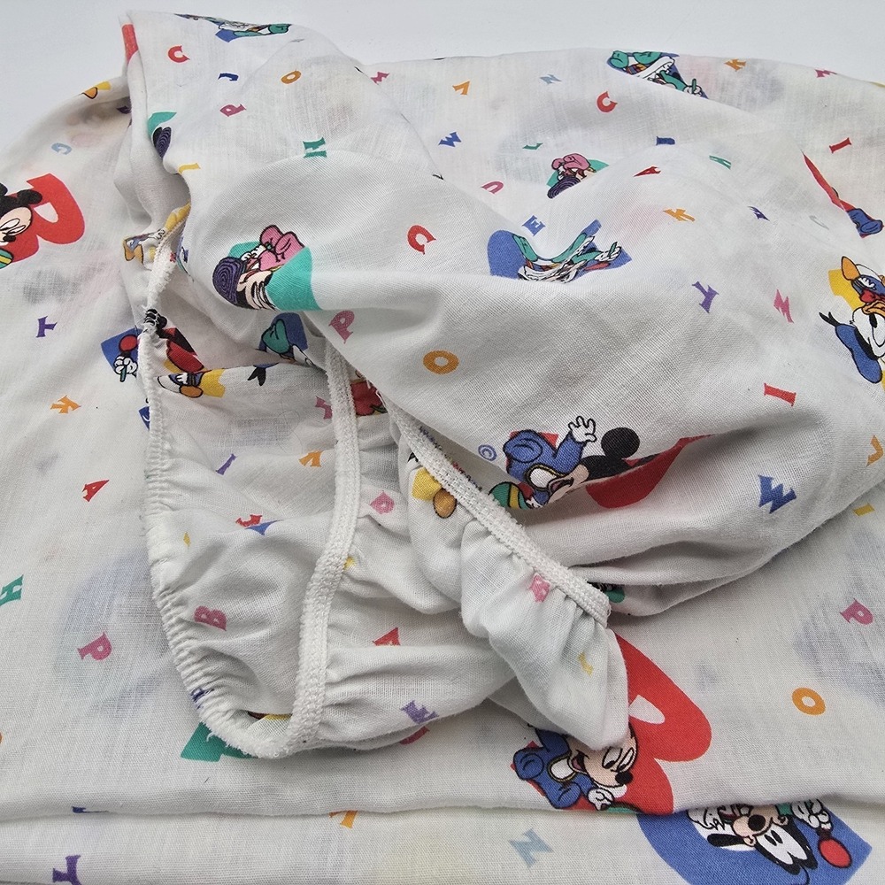 Vtg Dundee Disney Babies Crib Sheet "Baby's First ABC" Mickey Minnie Donald USA - Picture 5 of 5